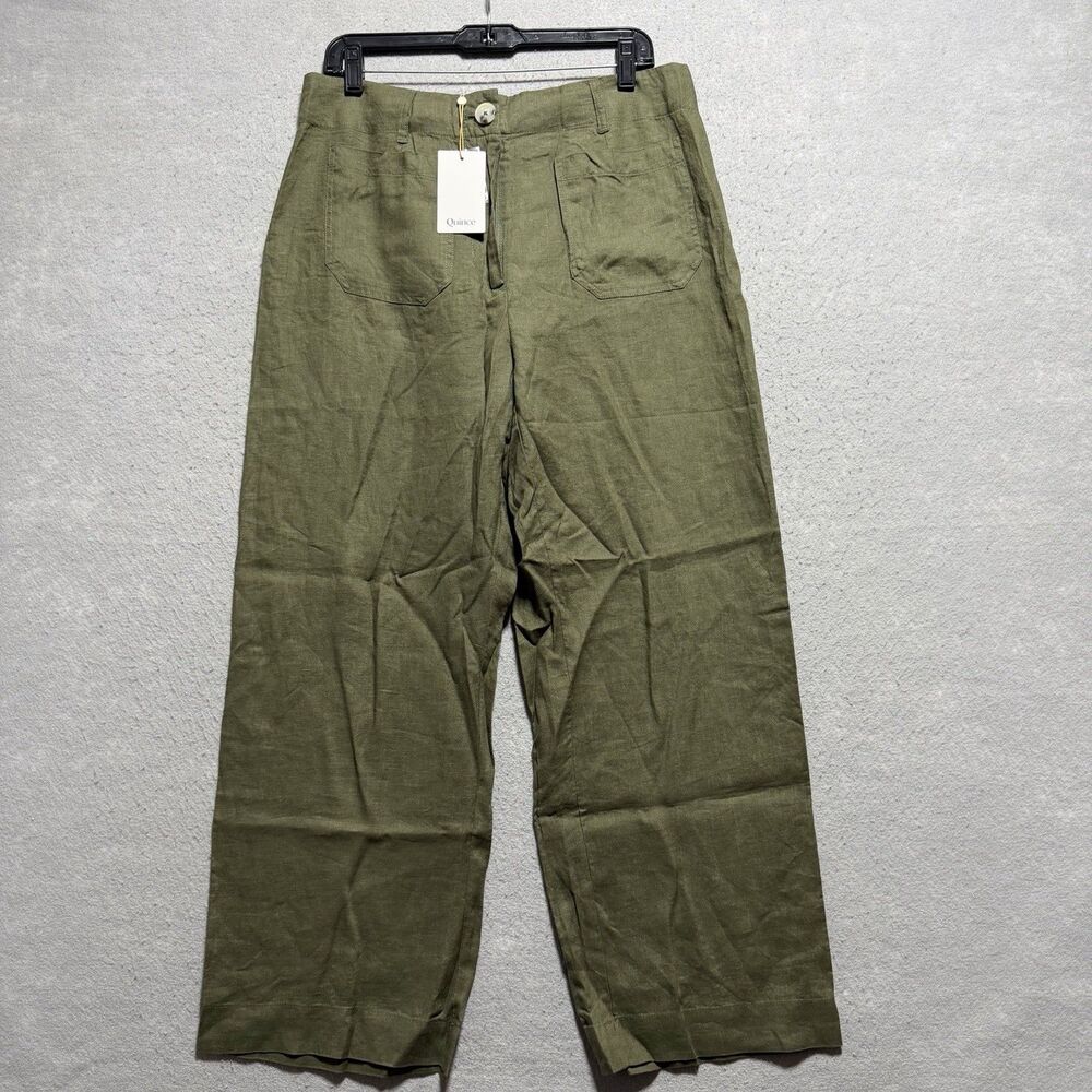 Quince Linen Pants Women’s Size 12 Olive Green 100% Linen Pocket Wide Leg Pants